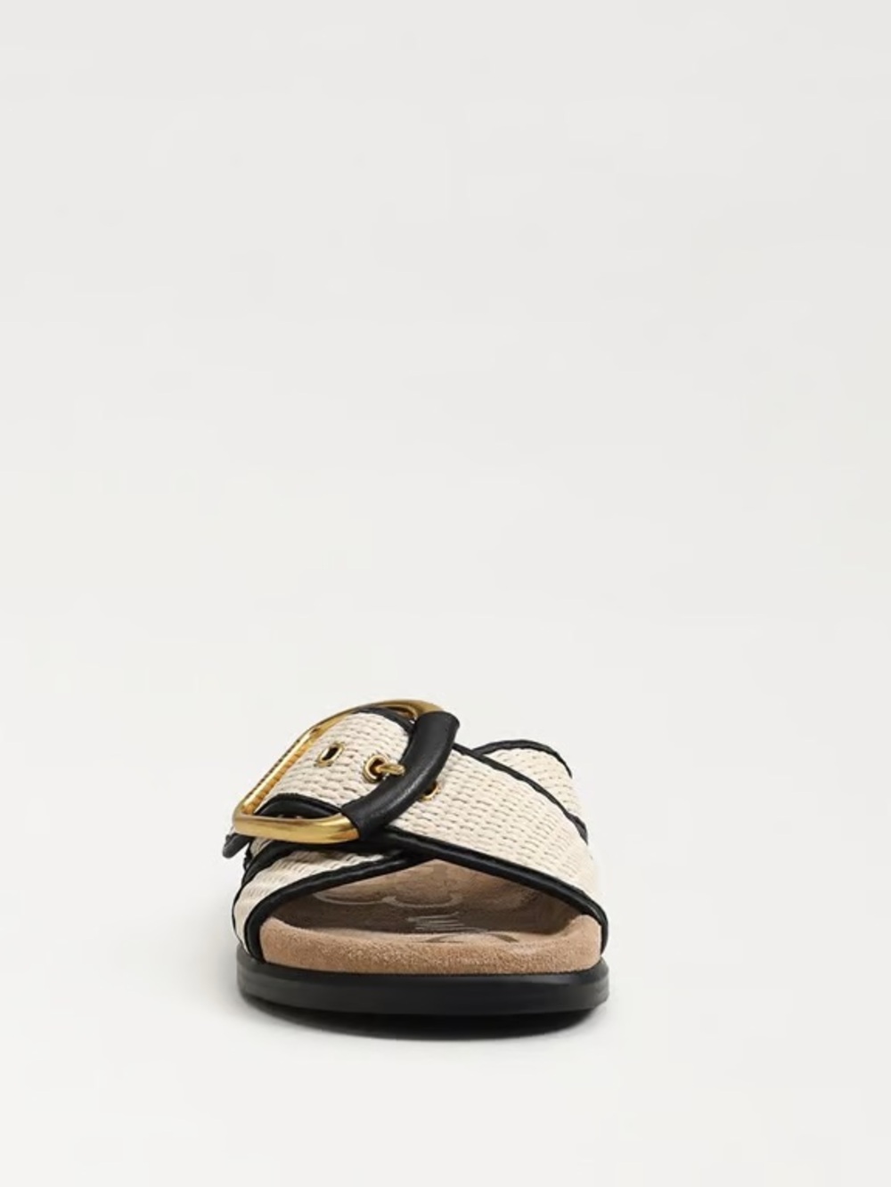 Sam Edelman Ivory Woven Slide Sandals with Gold Buckle - Picture 3 of 8
